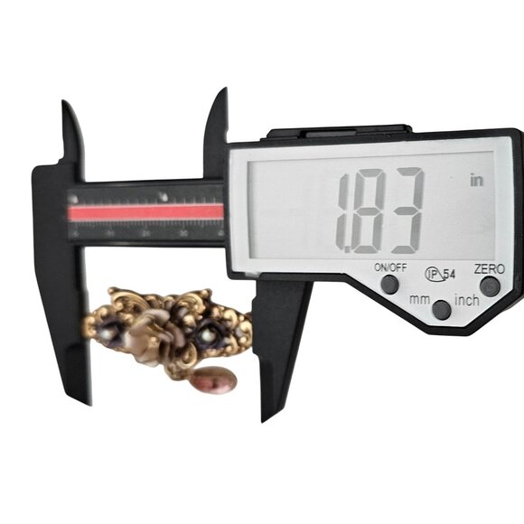 1928 Brand Rose Bar Brooch Faux Pearl Victorian Style Pink Pear Dangle Pin C903 - Picture 6 of 7